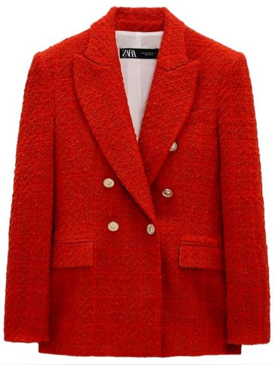 Zara Jackets & Blazers - Zara Red Tweed Double-Breasted Bouclé Blazer